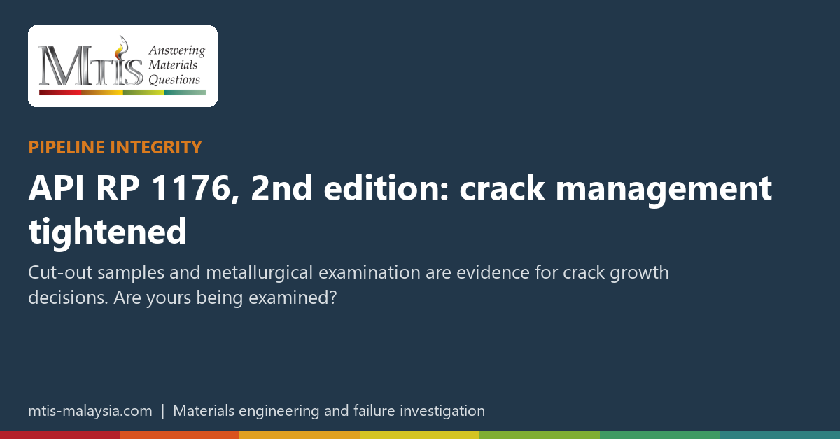 Pipeline integrity: API RP 1176, 2nd edition, crack management tightened.